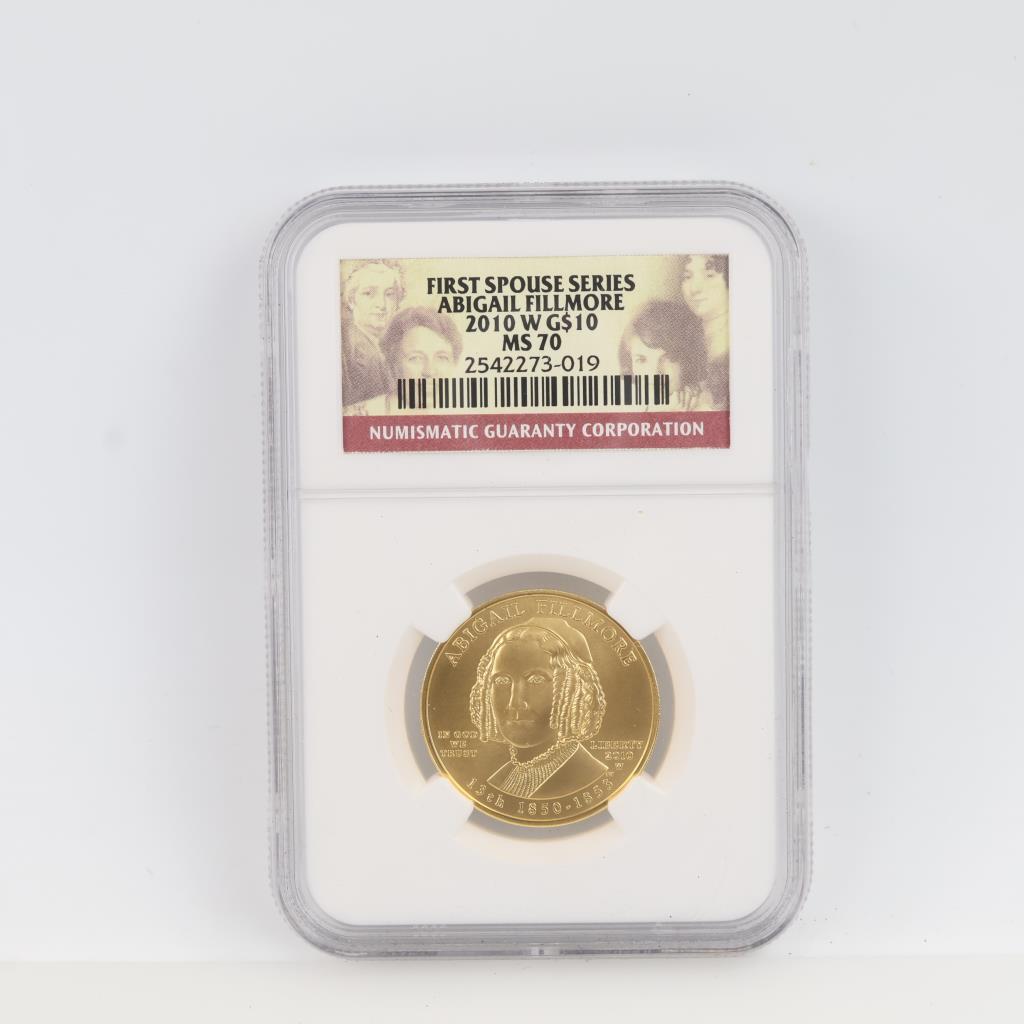 2010-W MS70 First Spouse Abigail Fillmore Fine Gold $10 1/2oz NGC Graded