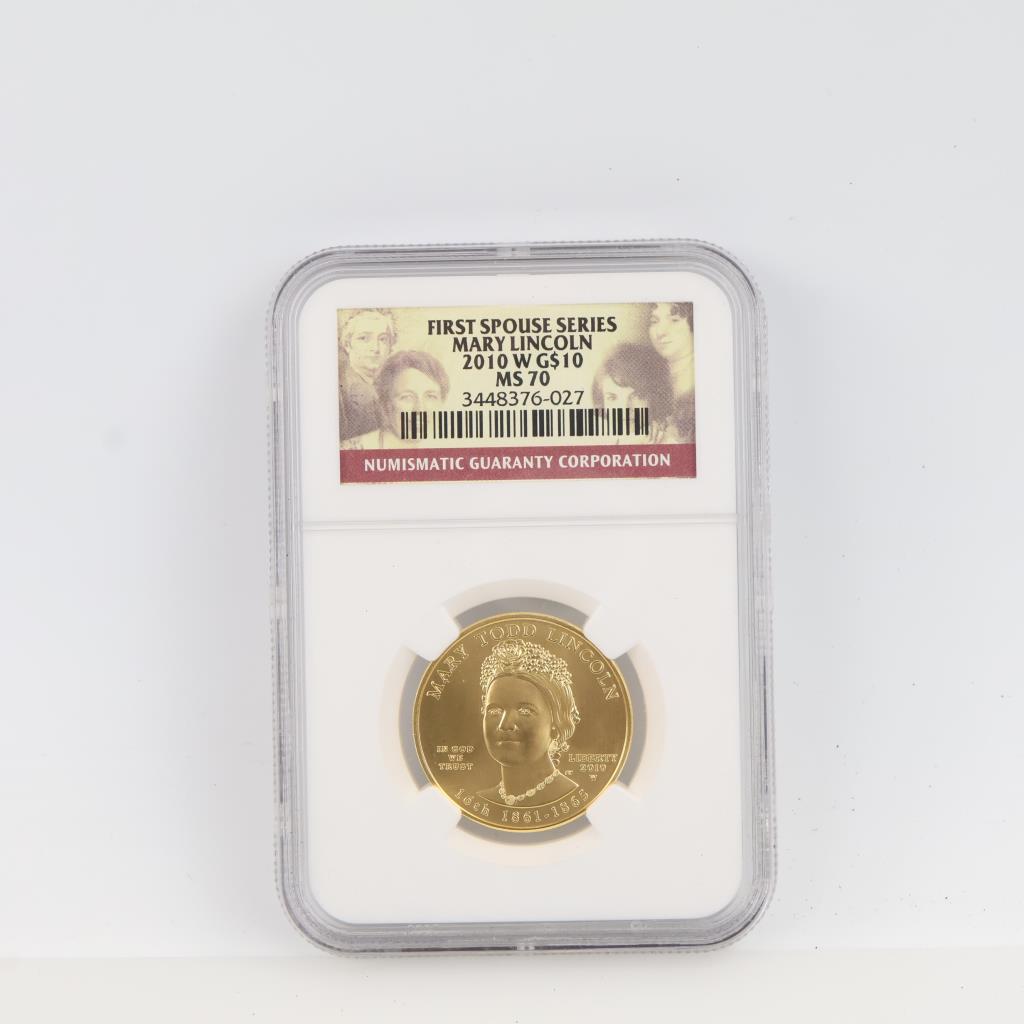 2010-W MS70 First Spouse Mary Lincoln Fine Gold $10 1/2oz NGC Graded