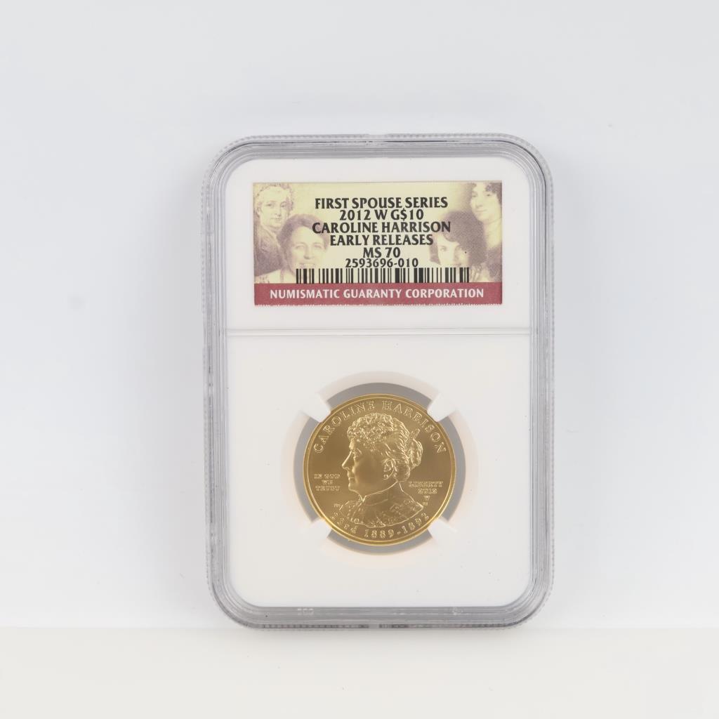 2012-W MS70 First Spouse Caroline Harrison Fine Gold $10 1/2oz NGC Graded