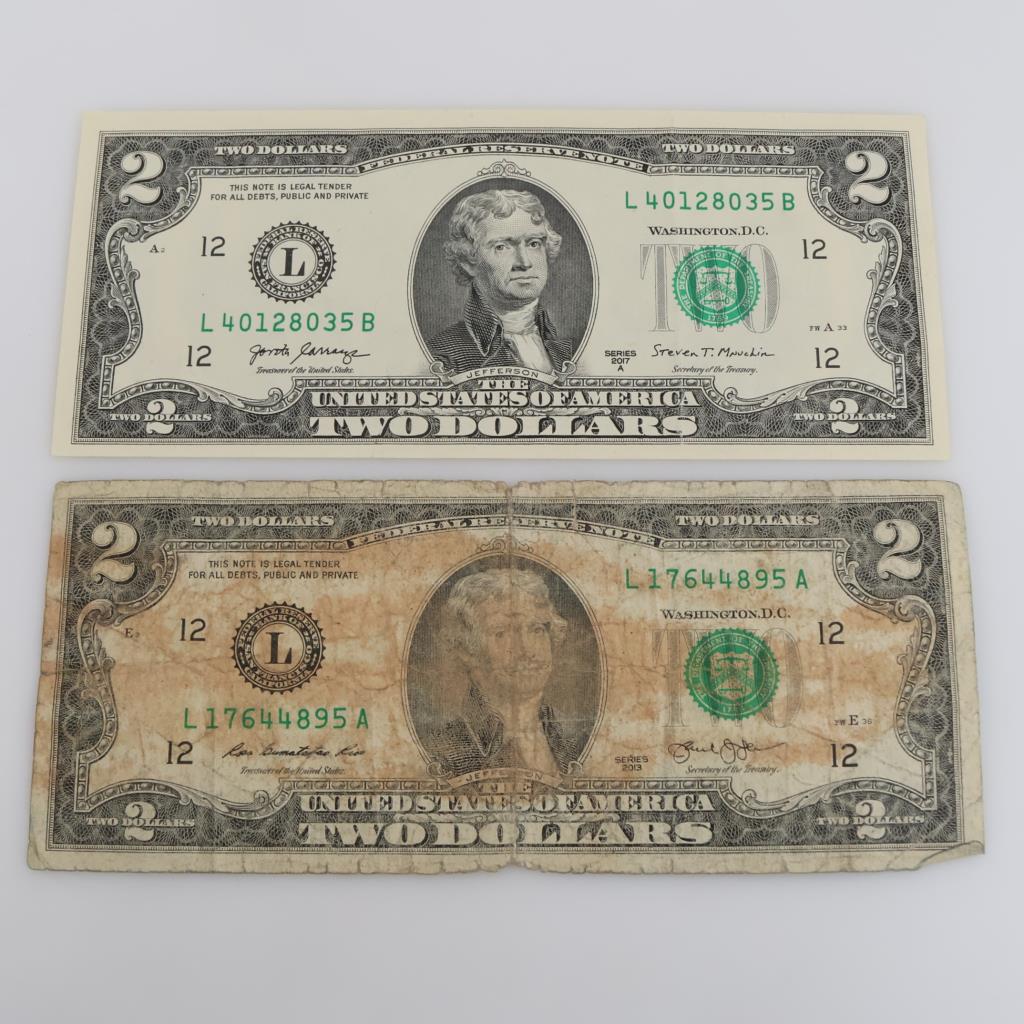 2013 & 2017-A US Federal Reserve $2 Notes, 2 Pieces