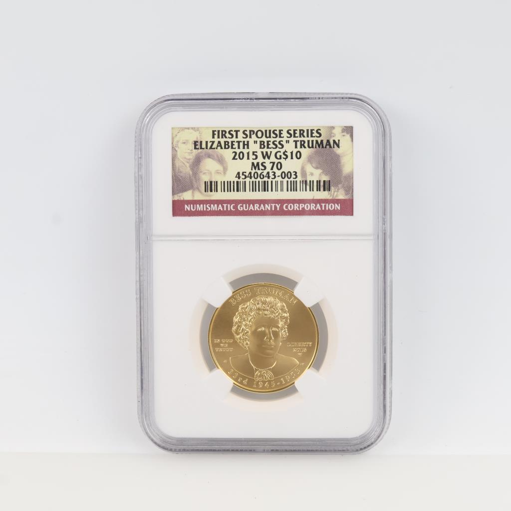 2015-W MS70 First Spouse Elizabeth "Bess" Truman Fine Gold $10 1/2oz NGC Graded
