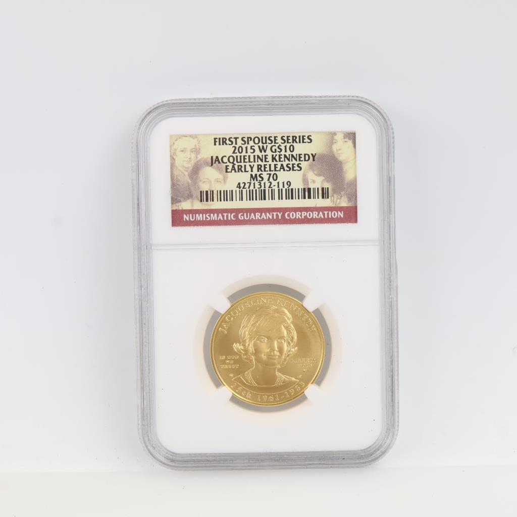 2015-W MS70 First Spouse Jacqueline Kennedy Fine Gold $10 1/2oz NGC Graded