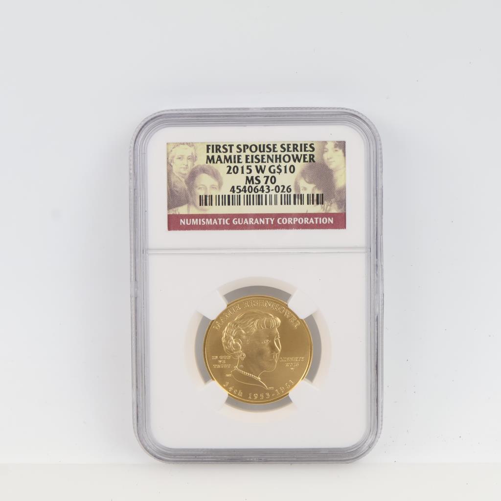 2015-W MS70 First Spouse Mamie Eisenhower Fine Gold $10 1/2oz NGC Graded