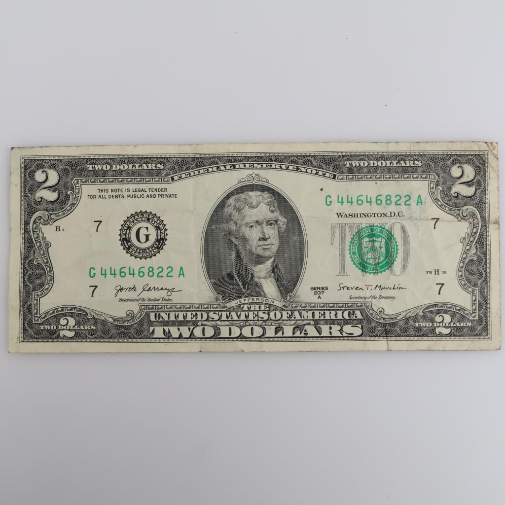 2017 A US Federal Reserve Note 2 Dollars