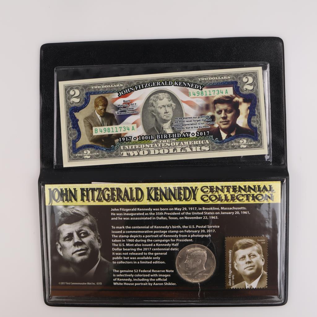 2017 JFK Centennial Commemorate Colorized 100th Bill And Coin/ With COA