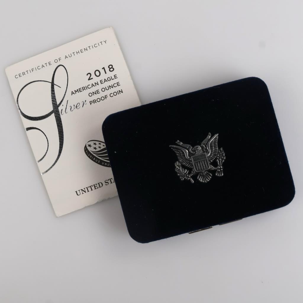 2018-S American Eagle Fine Silver 1 Oz Proof Dollar, COA With Box