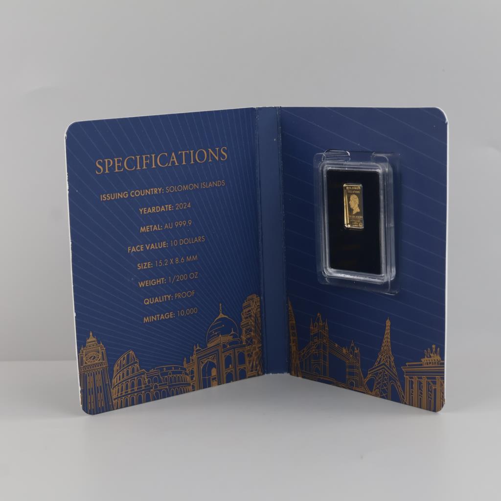2024 Solomon Islands Fine Gold Proof 10 Dollars 1/200oz Bar