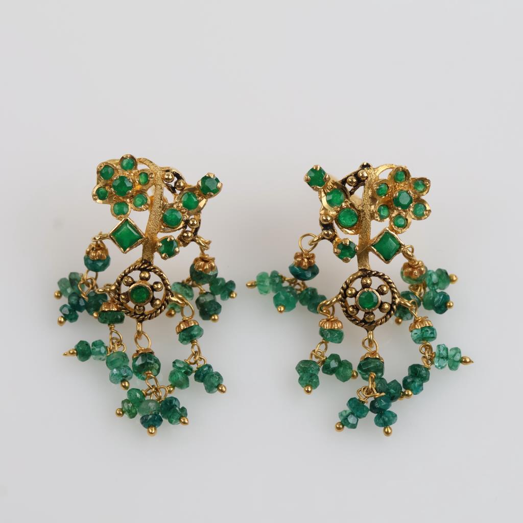 20kt Gold Emerald Beaded Tassel  Earrings- Evaluated By Our Certified Gemologist-AGS/GIA