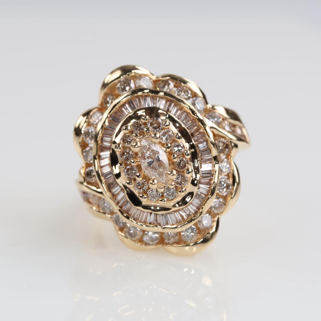 2.17cts TW Diamond 14kt Gold Ballerina Style Ring-Evaluated By Our Certified Gemologist-AGS/GIA