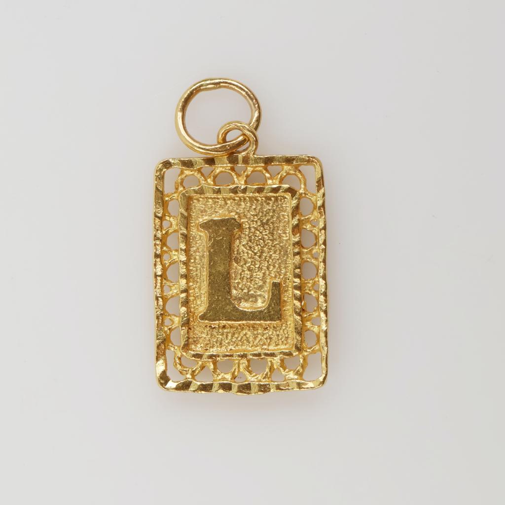 22kt Gold Letter L Filigree Slab Pendant