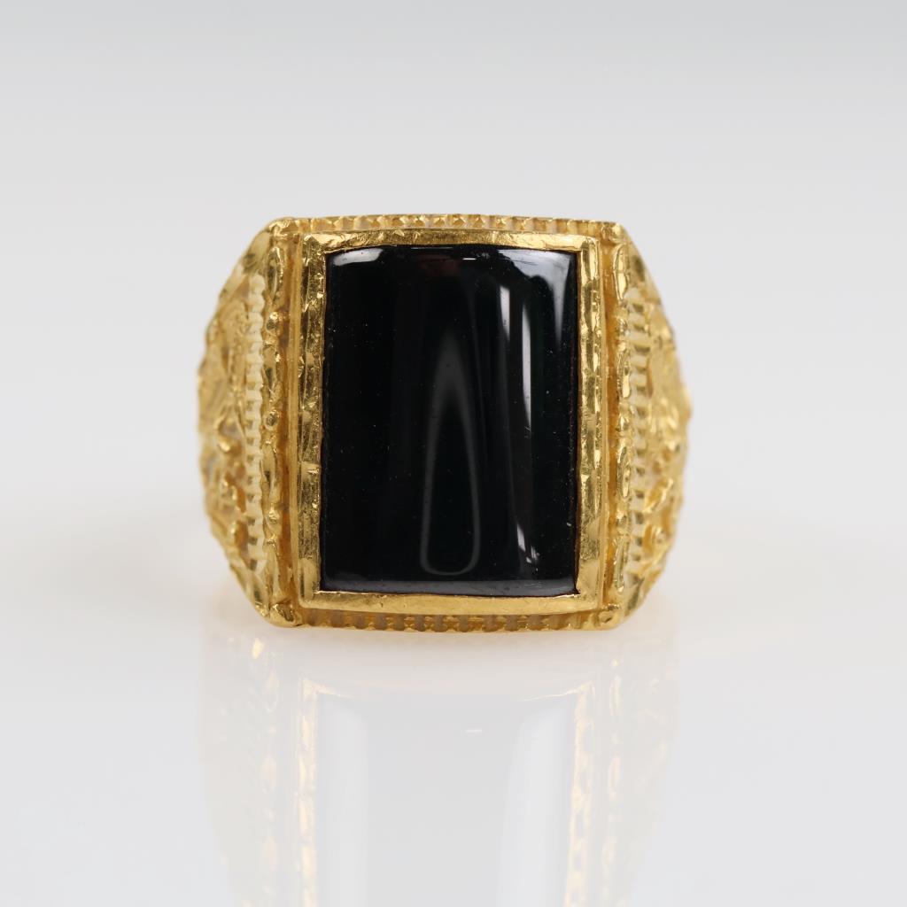 24kt Gold Black Onyx Signet Ring-Evaluated By Our Certified Gemologist-AGS/GIA