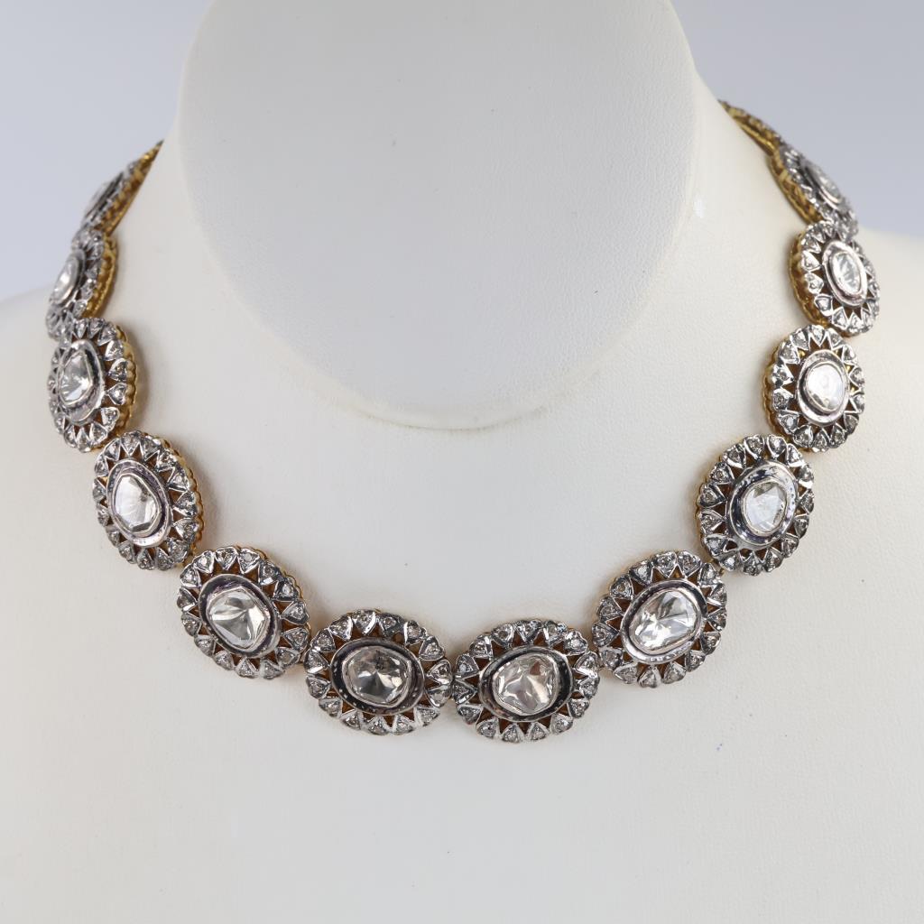 27.96cts TW Diamond 10kt Gold Edwardian Style Necklace-Evaluated By Our Certified Gemologist-AGS/GIA