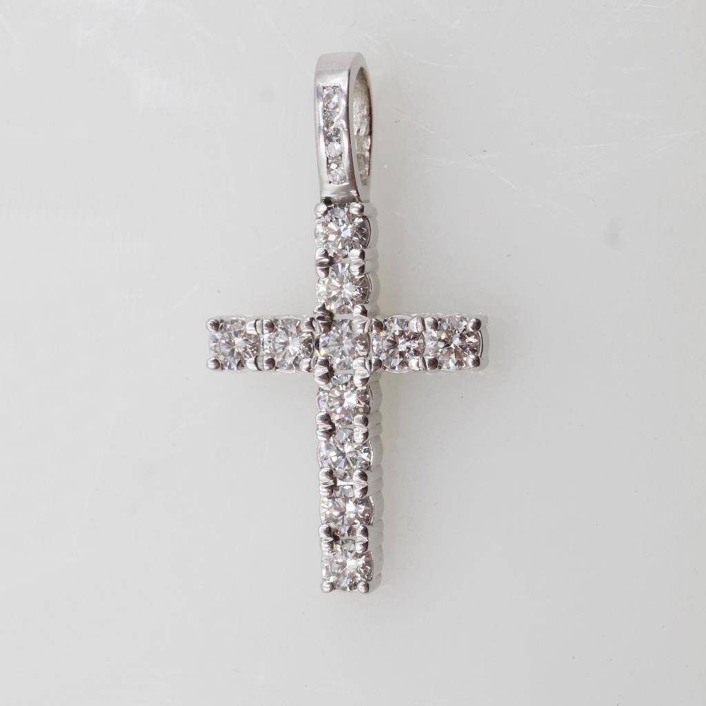 2.85cts TW Diamond 10kt White Gold Cross Pendant-Evaluated By Our Certified Gemologist-AGS/GIA