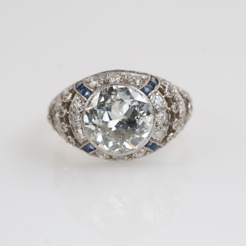 2.85cts TW Diamond Sapphire Vintage Platinum Ring-Evaluated By Our Certified Gemologist-AGS/GIA