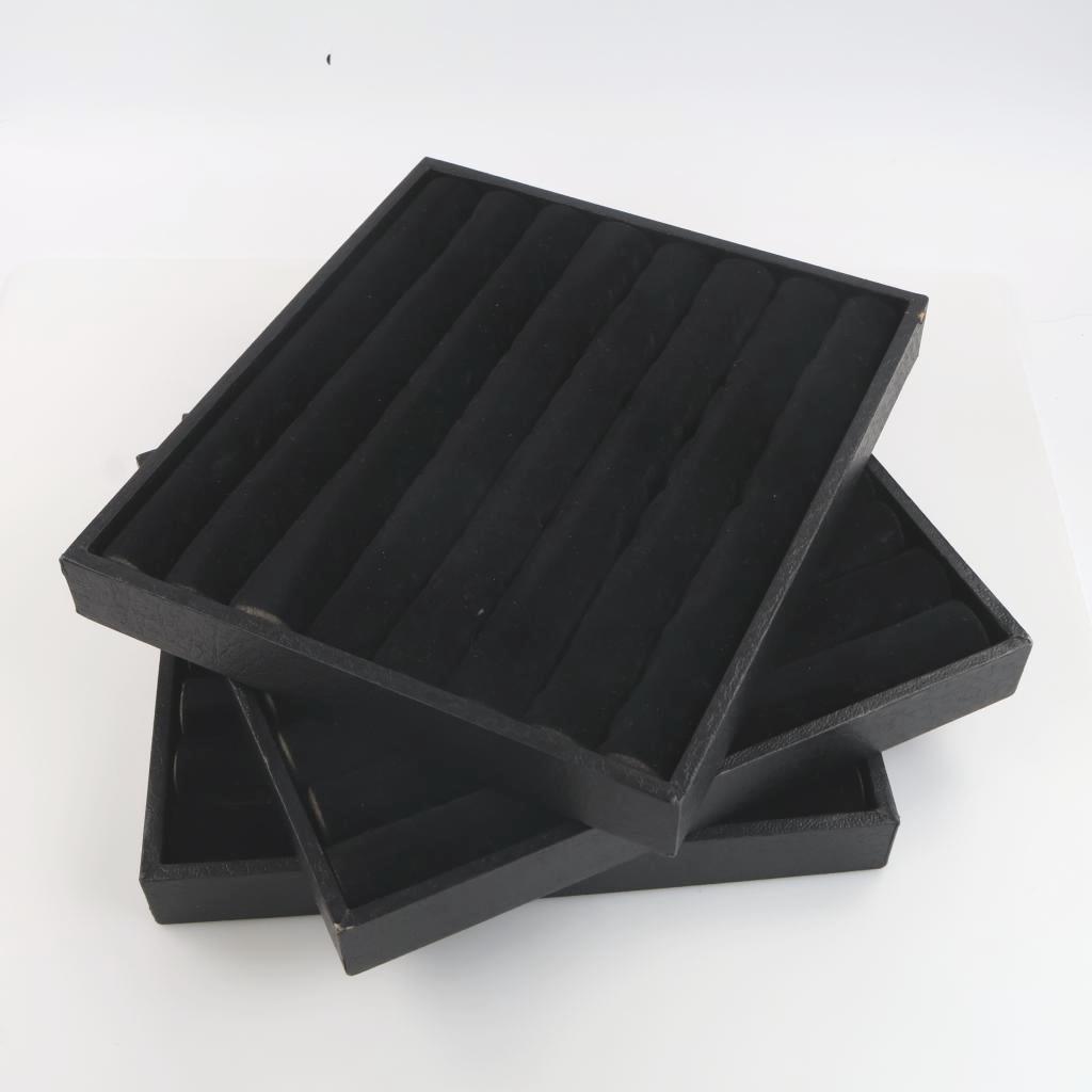 3 Black Velvet Ring Display Trays