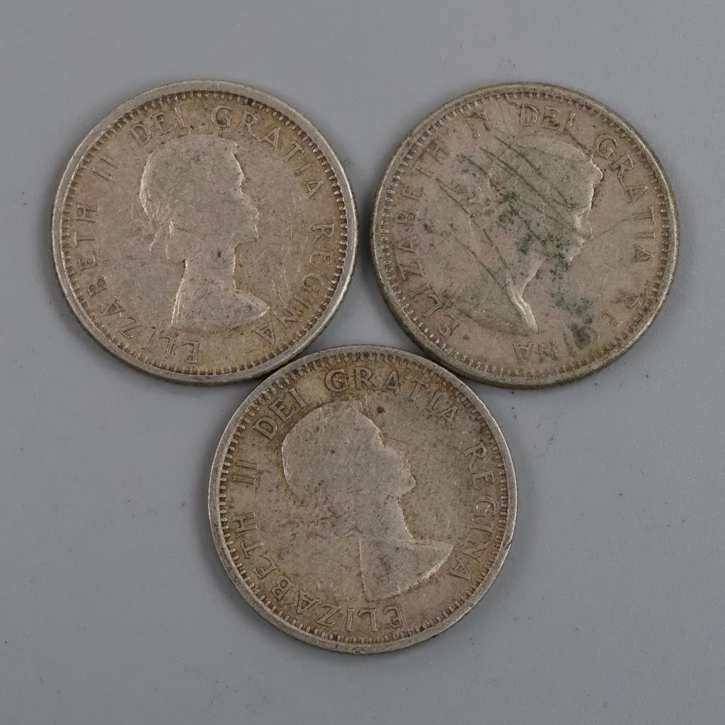 3 Canadian Silver 10 Cents