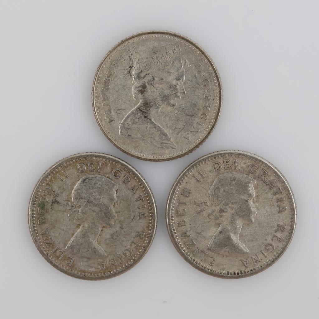 3 Canadian Silver 10 Cents