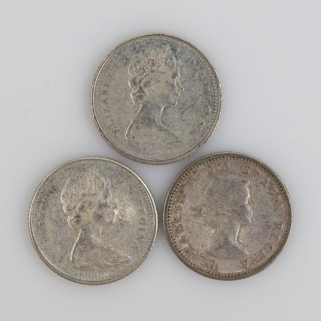 3 Canadian Silver 10 Cents