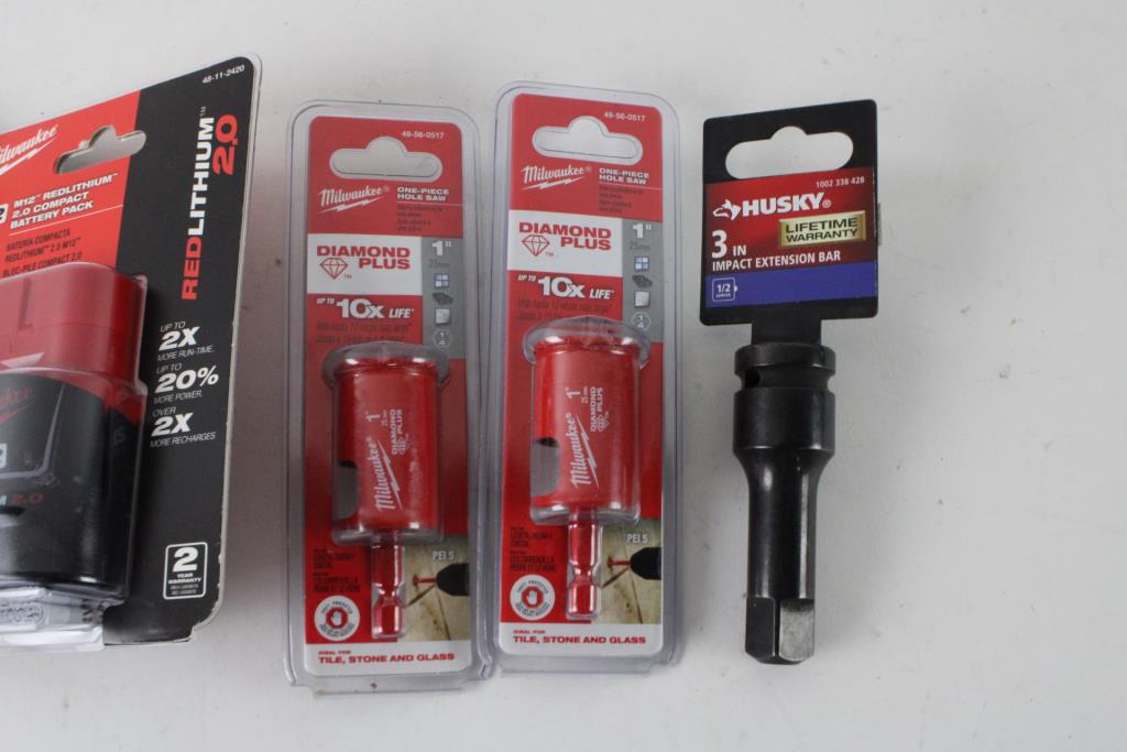 3" Impact Extension Bar, Milwaukee Hole Saw Bit And More, 5 Pieces