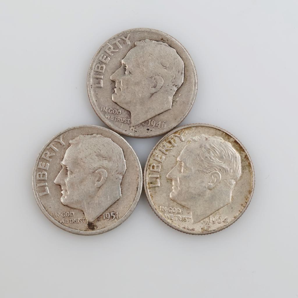 3 Roosevelt Silver Dimes