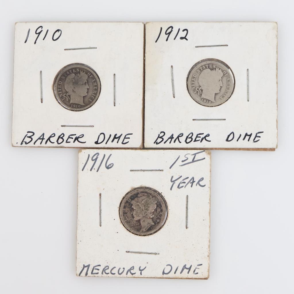 3 US Barber & Mercury Silver Dimes