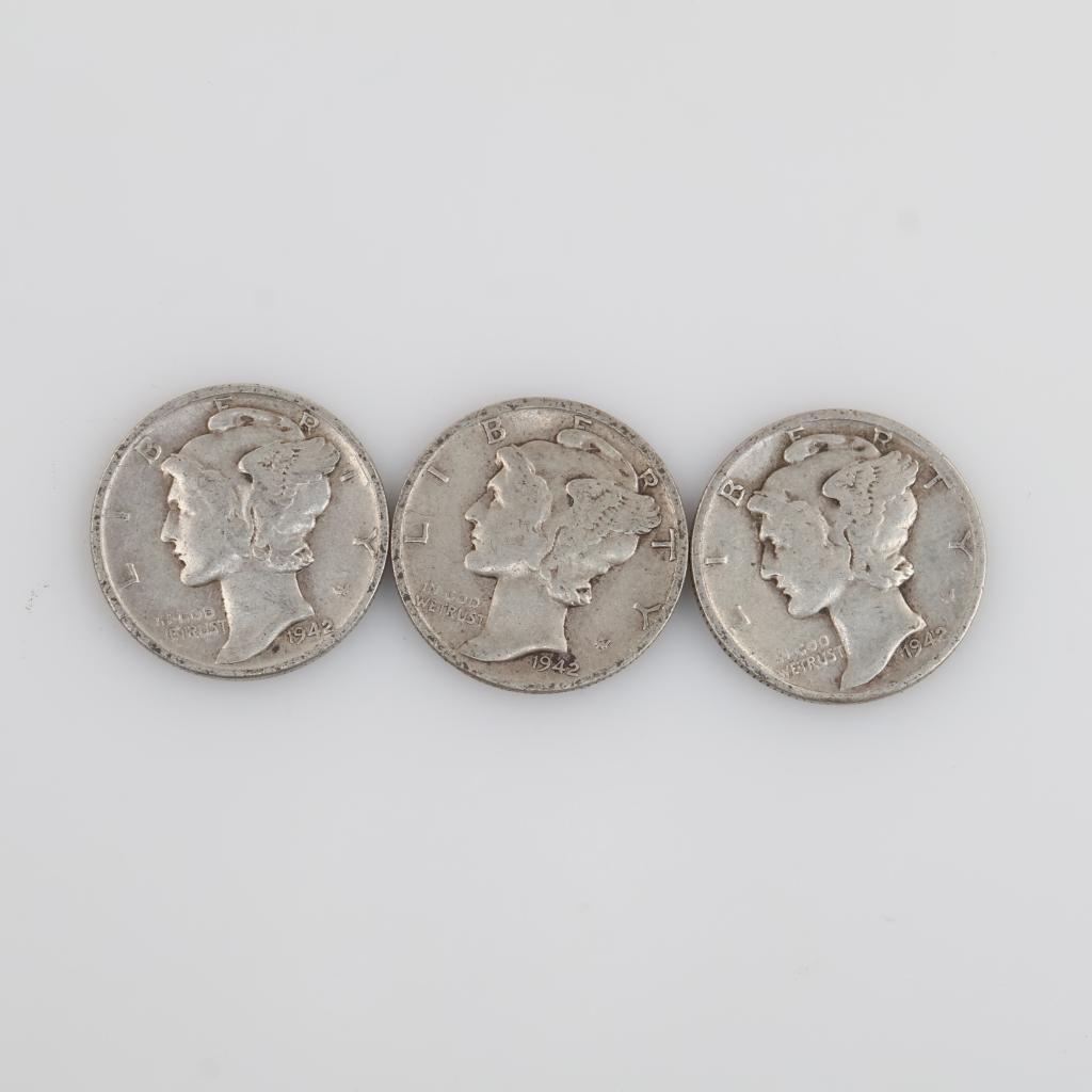 3 US Mercury Silver Dimes