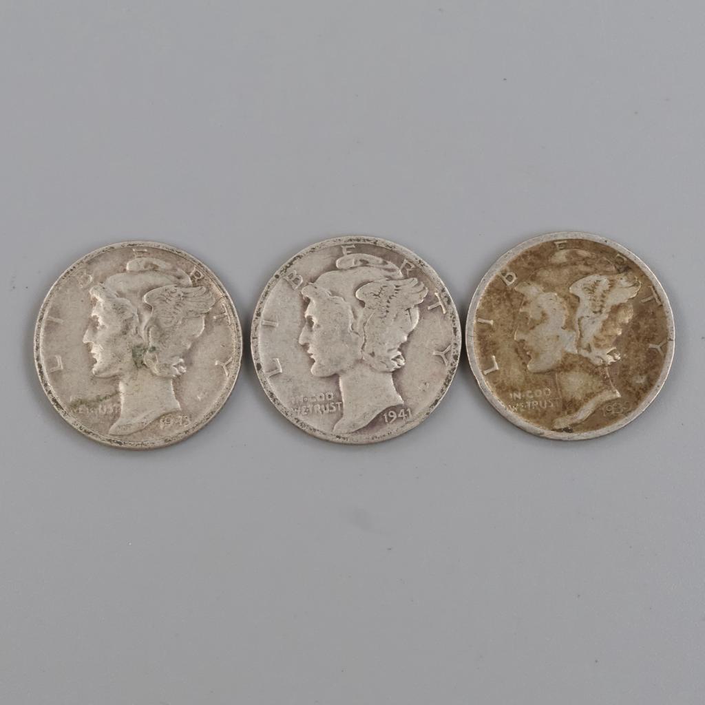 3 US Mercury Silver Dimes
