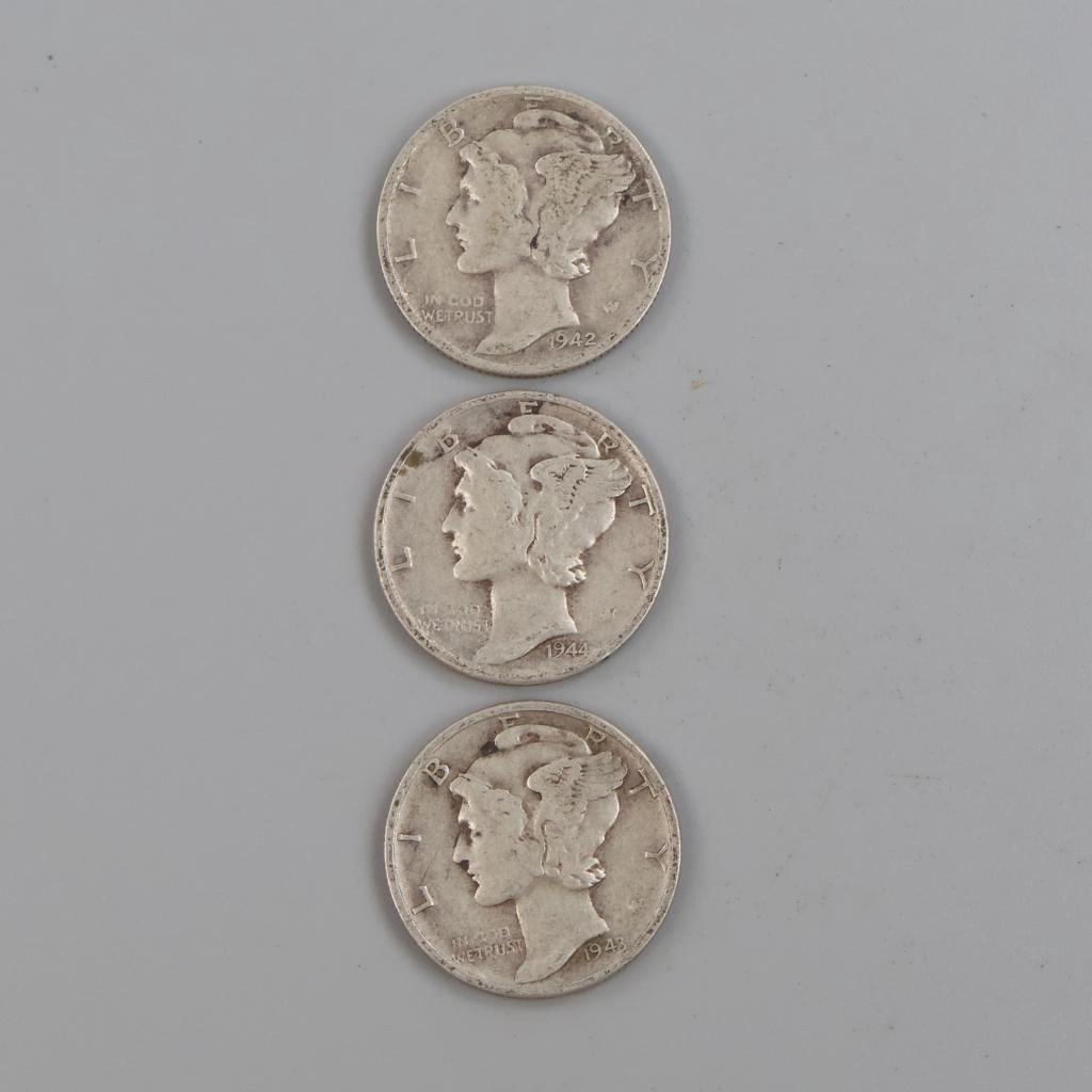 3 US Mercury Silver Dimes