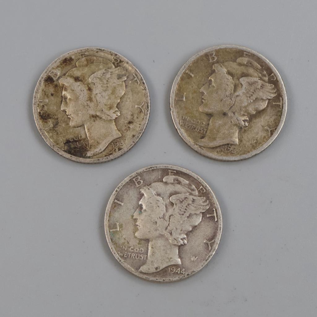 3 US Mercury Silver Dimes