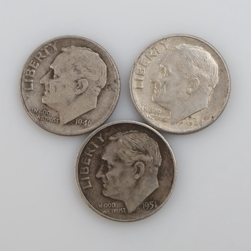 3 US Roosevelt Silver Dimes