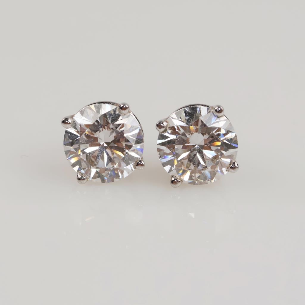 3.01cts TW Diamond 10kt White Gold Stud Earrings-Evaluated By Our Certified Gemologist-AGS/GIA