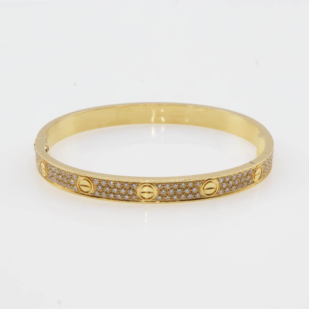3.06cts TW Diamond 18kt Gold Bangle Bracelet-Evaluated By Our Certified Gemologist-AGS/GIA