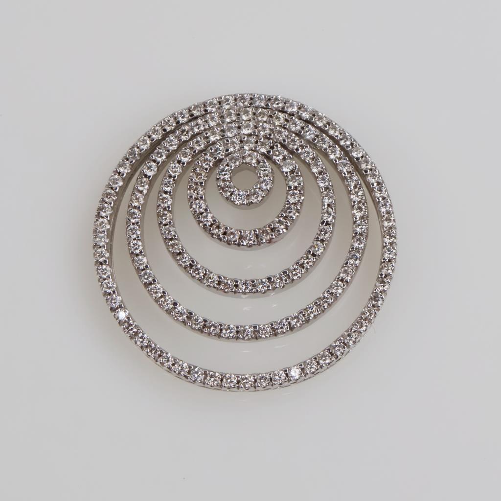 3.10ctTW Diamond 14kt White Gold 5 Ring Circle Pendant- Evaluated By Certified Gemologist-AGS/GIA