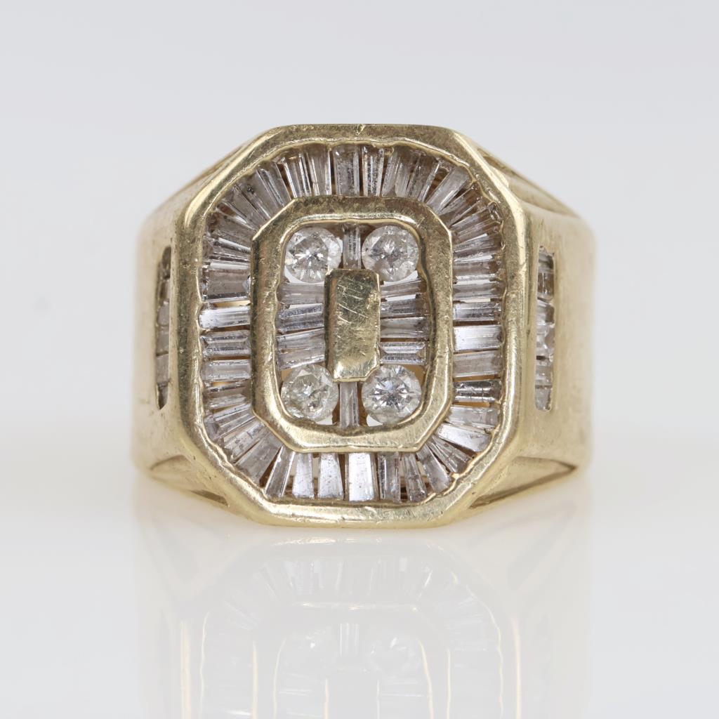 3.14cts TW Diamond 10kt Gold Signet Ring-Evaluated By Our Certified Gemologist - AGS / GIA