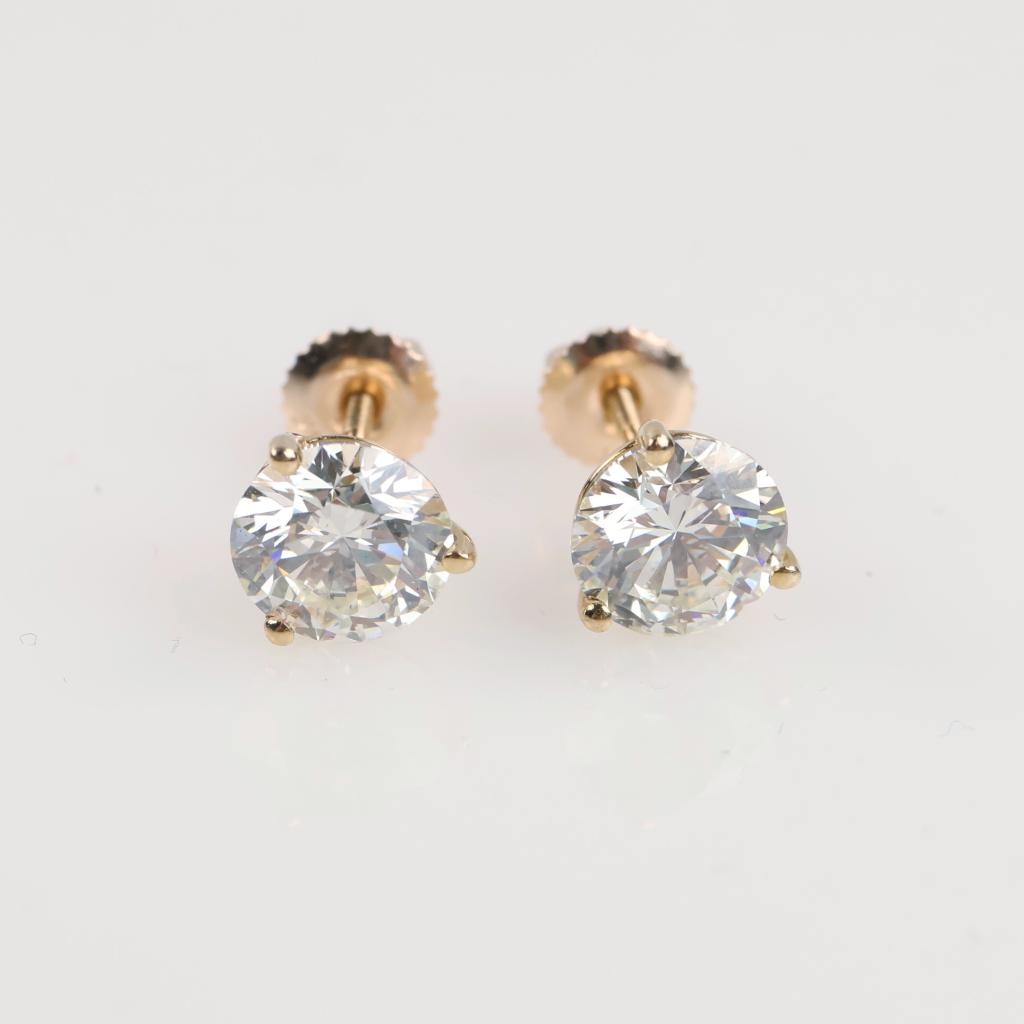 3.30cts TW Diamond 14kt Gold Martini Stud Earrings-Evaluated By Our Certified Gemologist-AGS/GIA
