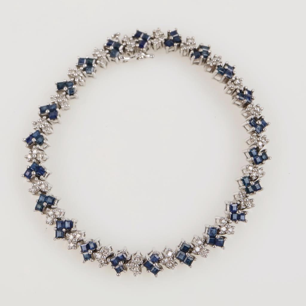 .33ctTW Diamond And Sapphire 14kt White Gold Bracelet-Evaluated By Certified Gemologist - AGS / GIA