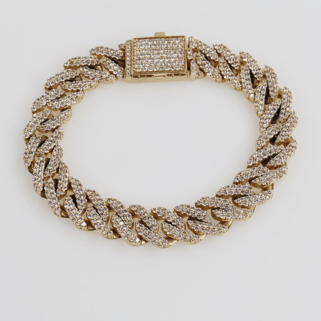 3.50cts TW Diamond 10kt Gold Curb Link Bracelet-Evaluated By Our Certified Gemologist-AGS/GIA