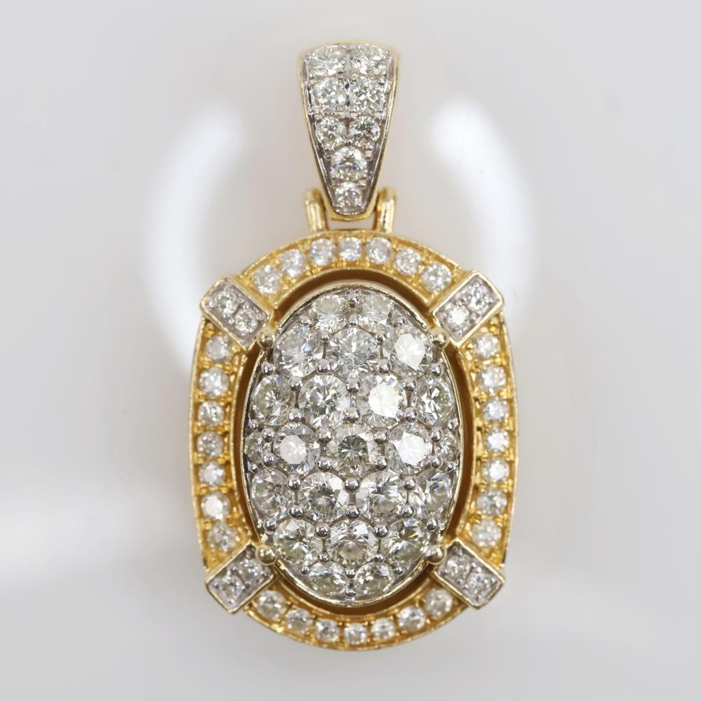 3.56cts TW Diamond 14kt Gold Oval Pendant -Evaluated By Our Certified Gemologist-AGS/GIA
