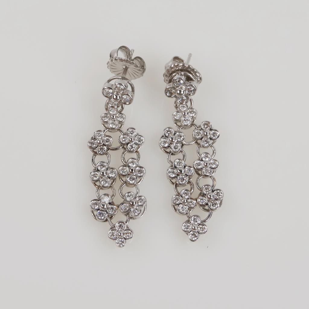 3.60ctTW Diamond 18kt White Gold Flower Motif Earrings-Evaluated By Our Certified Gemologist-AGS/GIA