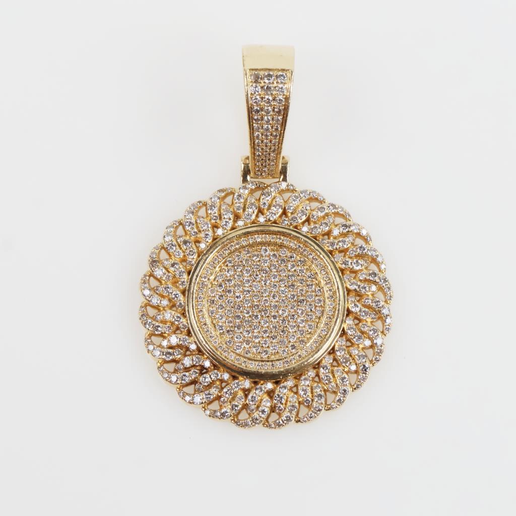 3.61cts TW Diamond 14kt Gold Disc Pendant-Evaluated By Our Certified Gemologist-AGS/GIA