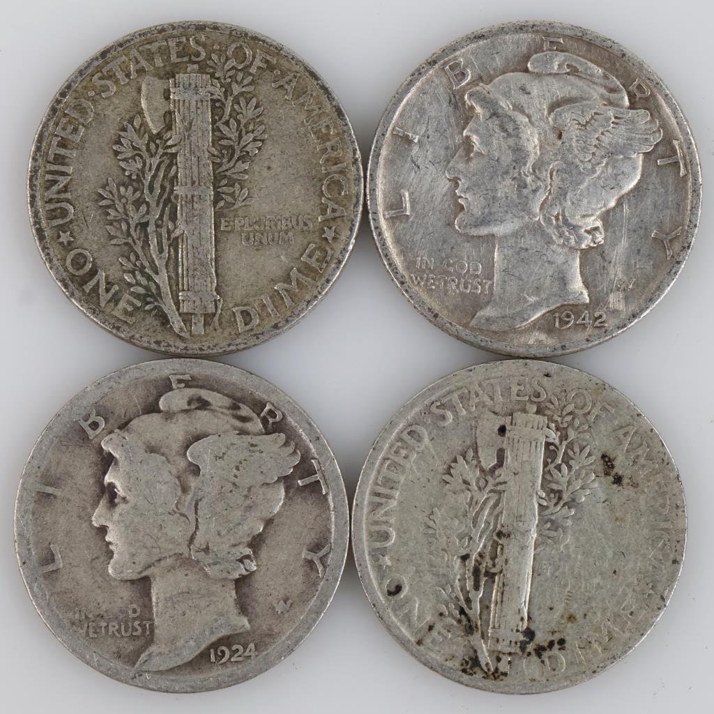 4 US Mercury Silver Dimes