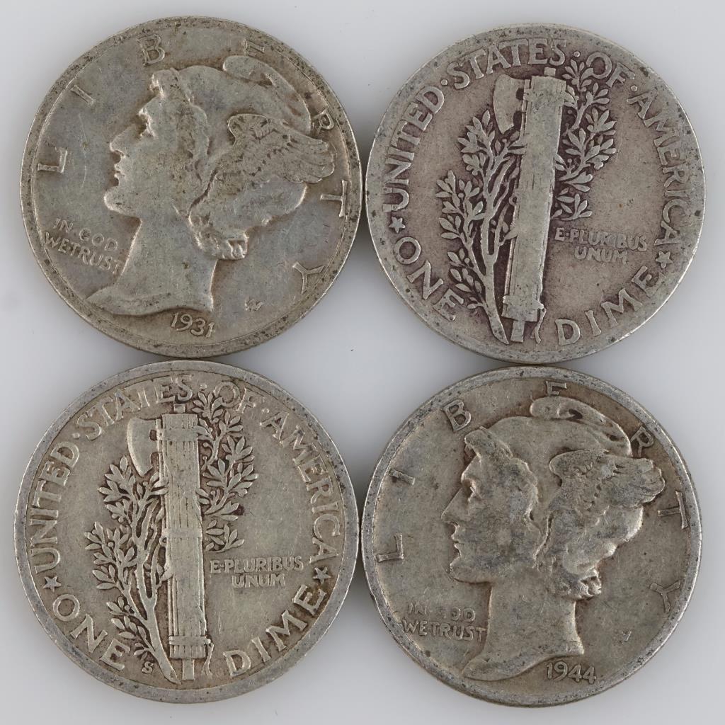 4 US Mercury Silver Dimes
