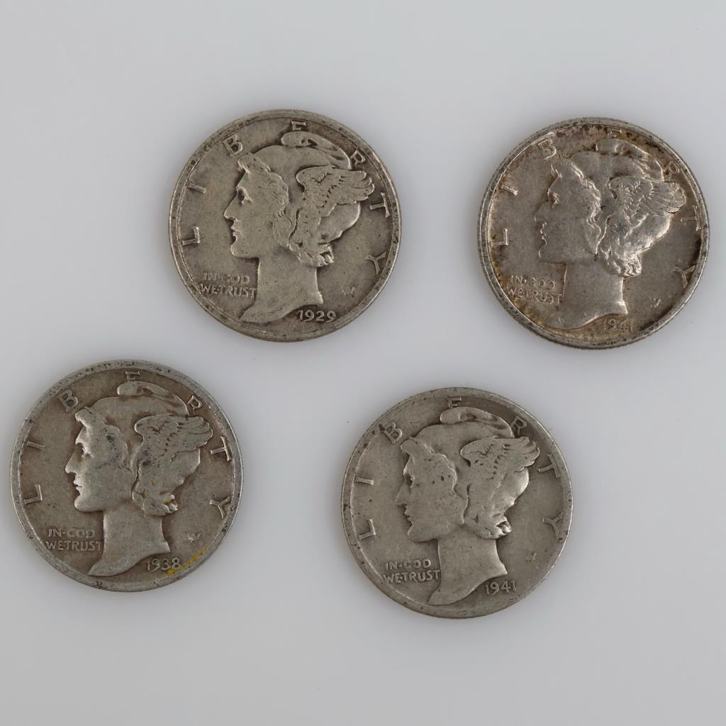 4 US Mercury Silver Dimes