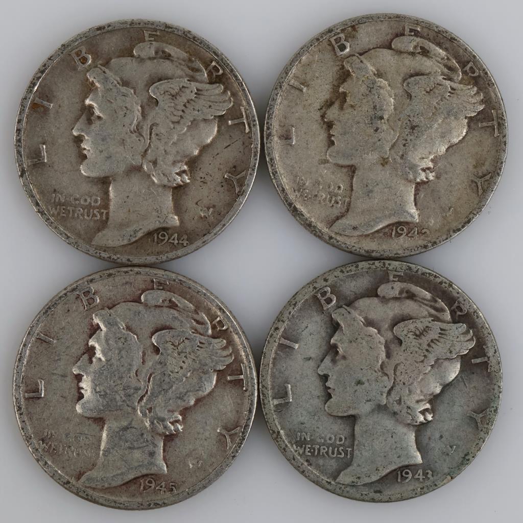 4 US Mercury Silver Dimes