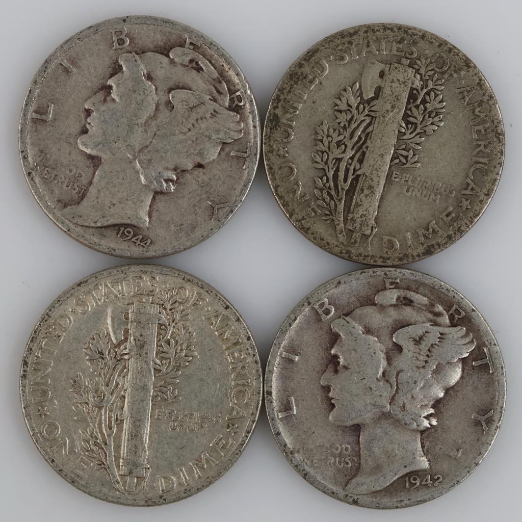4 US Mercury Silver Dimes