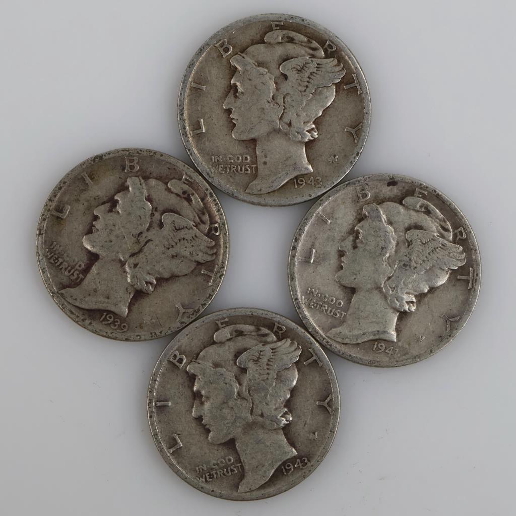 4 US Mercury Silver Dimes