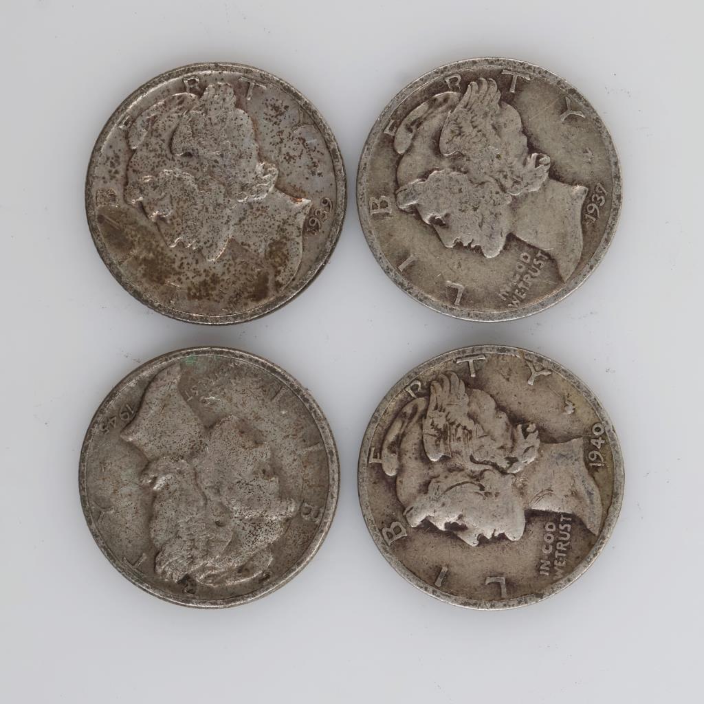 4 US Mercury Silver Dimes