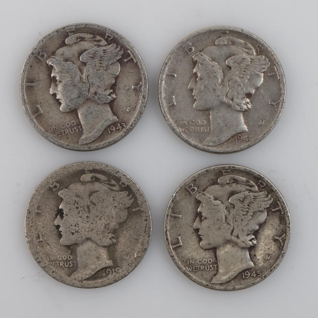 4 US Mercury Silver Dimes