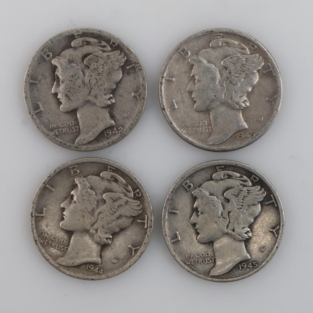 4 US Mercury Silver Dimes