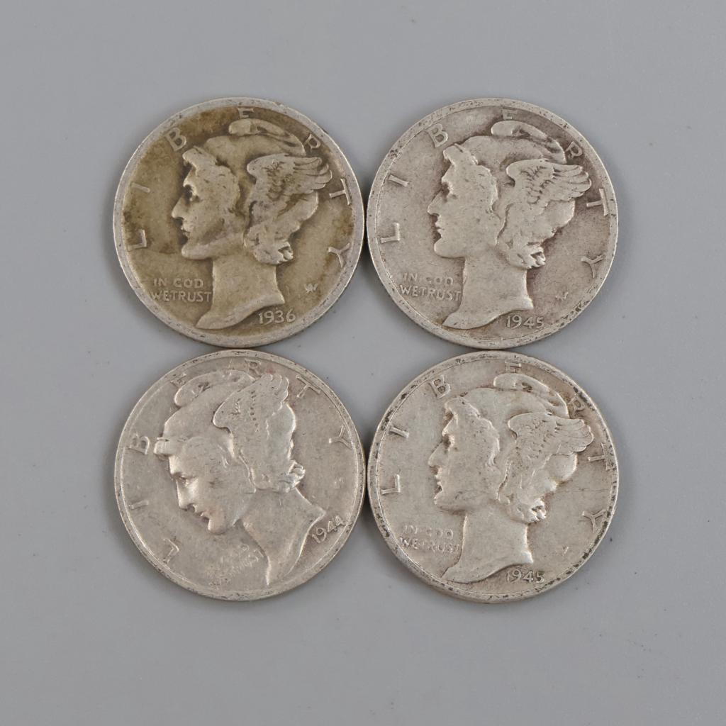 4 US Mercury Silver Dimes